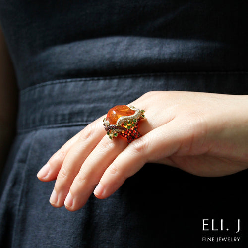 Poseidon's Treasure 2.0: Fire Opal, Sapphire & Diamond 18K Gold Ring