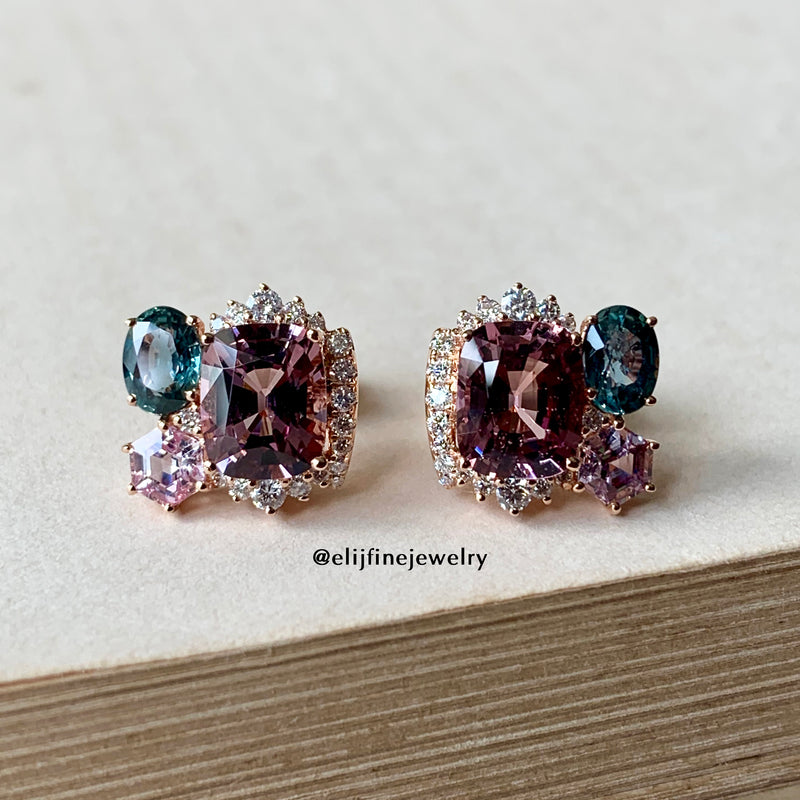 Sunset Spinel & Coloured Gemstones 18K Rose Gold Earrings