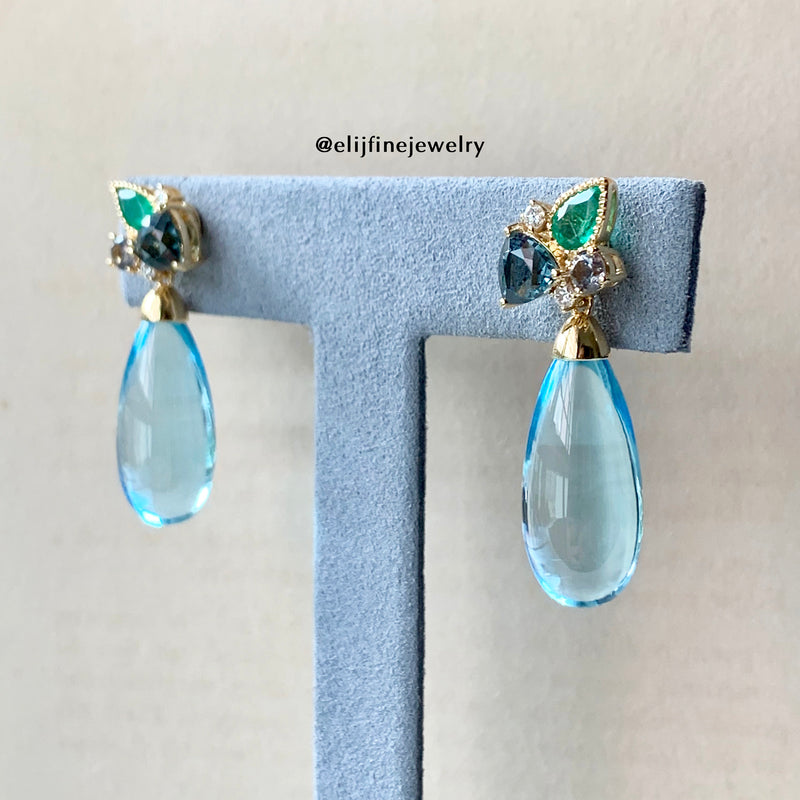 Spinel, Emerald & Coloured Gemstones 18K Yellow Gold Earrings