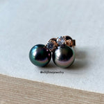 QE Earrings; Tahitian Pearl 18K Rose Gold Earrings