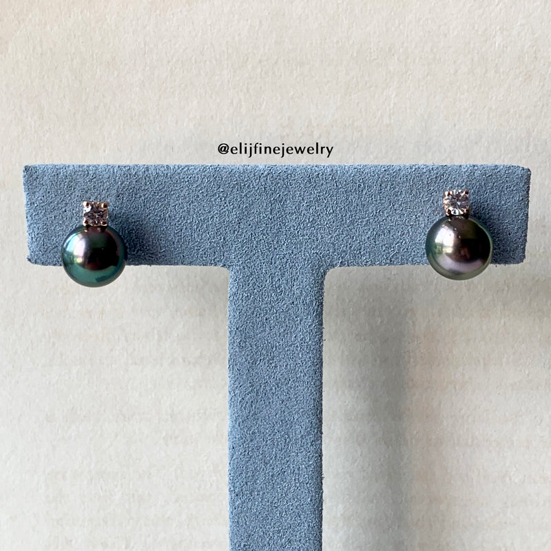 QE Earrings; Tahitian Pearl 18K Rose Gold Earrings