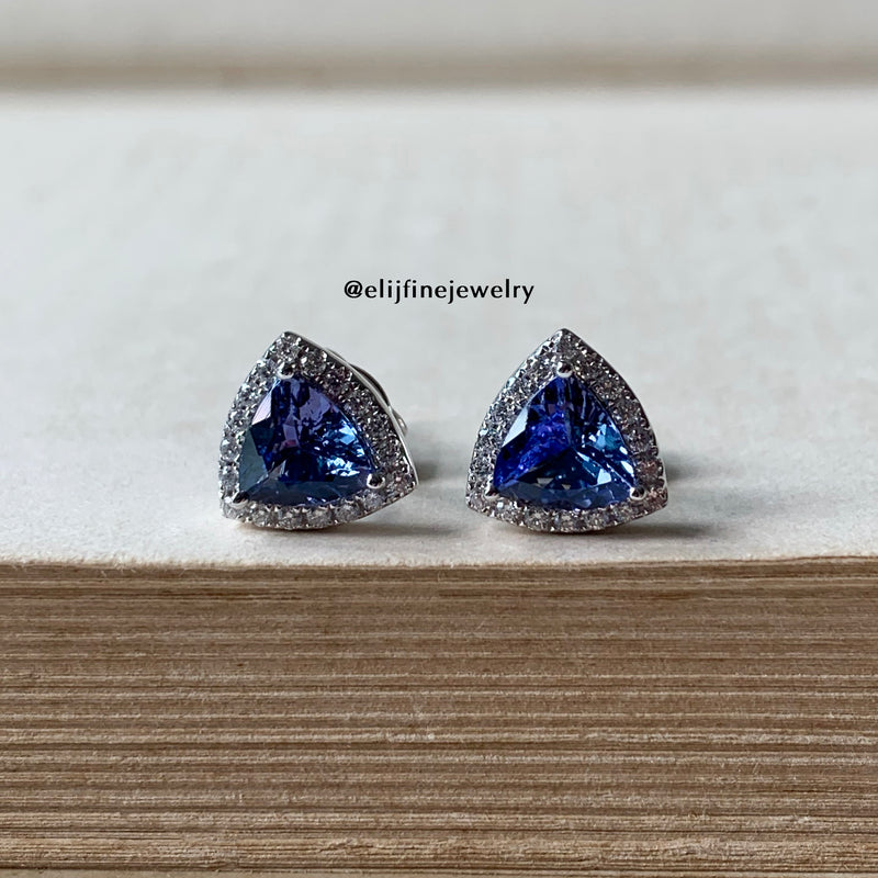 Trillion Tanzanite & Diamond 18K White Gold Earrings