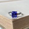 "The Gatsby Ring" Emerald Cut Tanzanite & Diamond 18K White Gold Ring