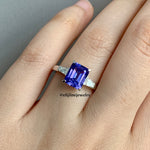 "The Gatsby Ring" Emerald Cut Tanzanite & Diamond 18K White Gold Ring