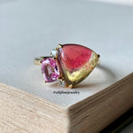 Bi-Colour Tourmaline & Pink Sapphire 18K Yellow Gold Ring
