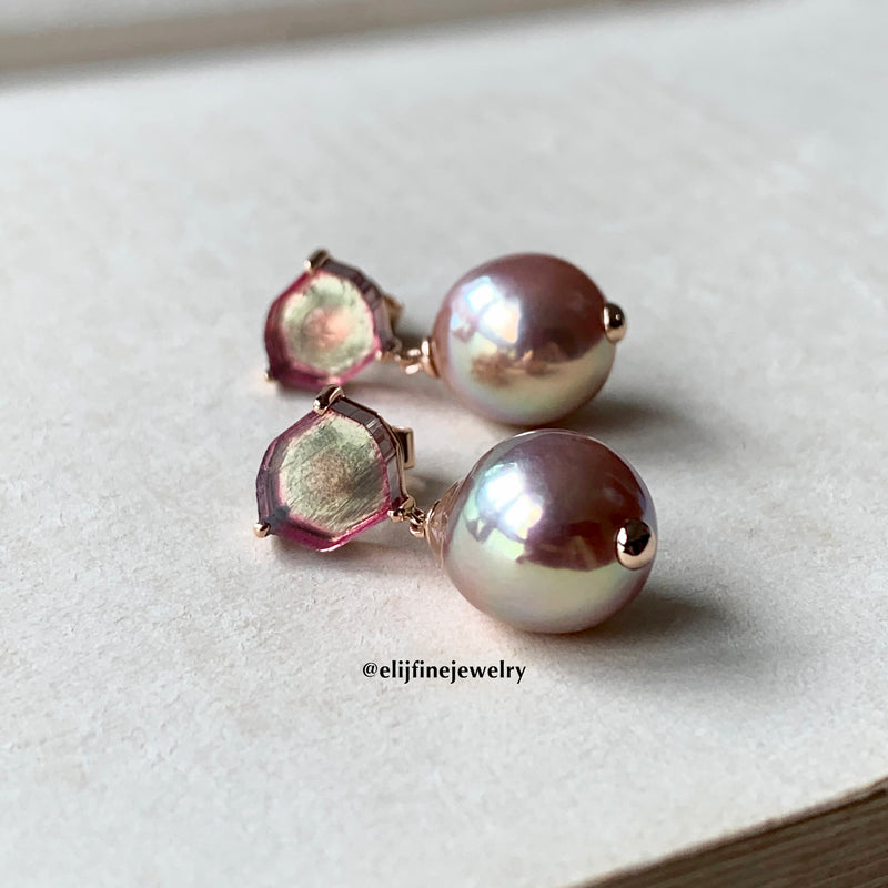 Tourmaline & Edison Pearl 18K Rose Gold Earrings