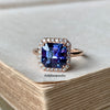 Asshcher Unheated Tanzanite & Diamond Halo 18K Rose Gold Ring