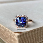 Asshcher Unheated Tanzanite & Diamond Halo 18K Rose Gold Ring