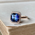 Asshcher Unheated Tanzanite & Diamond Halo 18K Rose Gold Ring