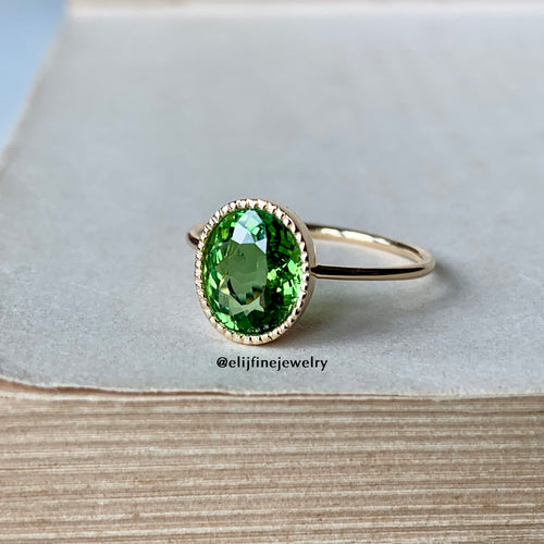 Neon Green Tourmaline 14K Yellow Gold Stacking Ring (Series 2)
