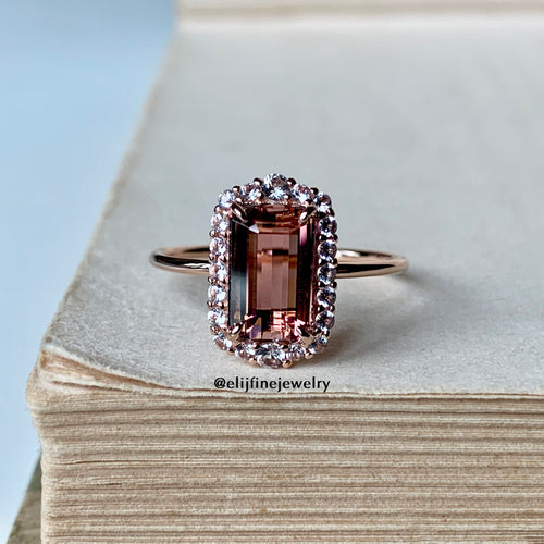 Pink Tourmaline & White Sapphire 14K Rose Gold Stacking Ring (Series 2)