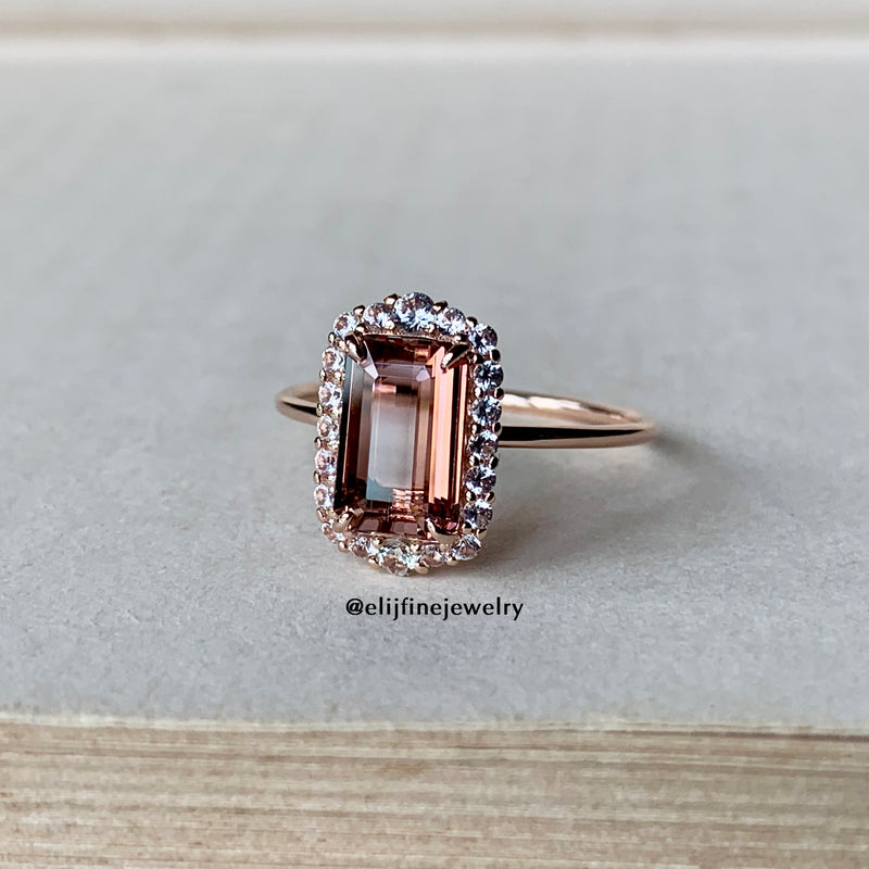 Pink Tourmaline & White Sapphire 14K Rose Gold Stacking Ring (Series 2)