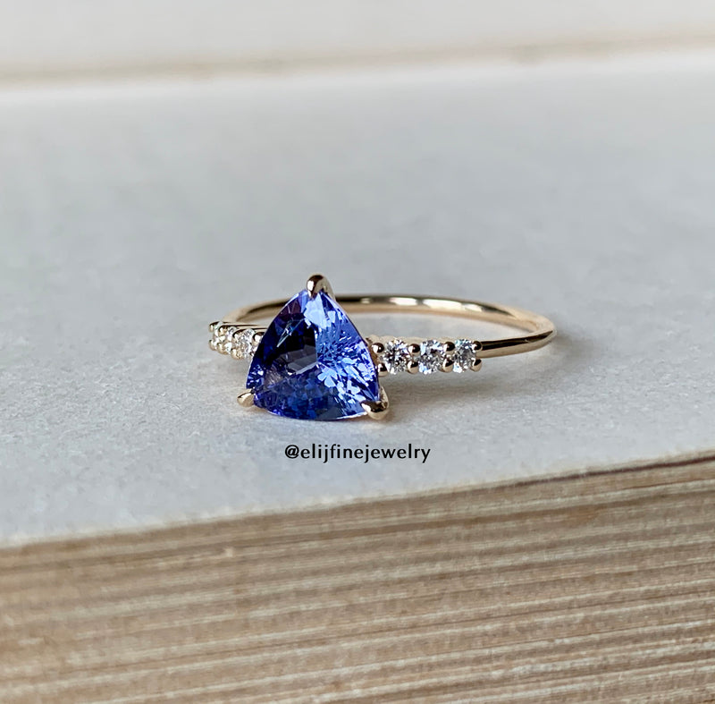 Tanzanite & Diamond 14K Yellow Gold Stacking Ring (Series 2)