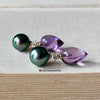 "Rock Chic" Amethyst Drop & Tahitian Pearl 18K Yellow Gold Earrings