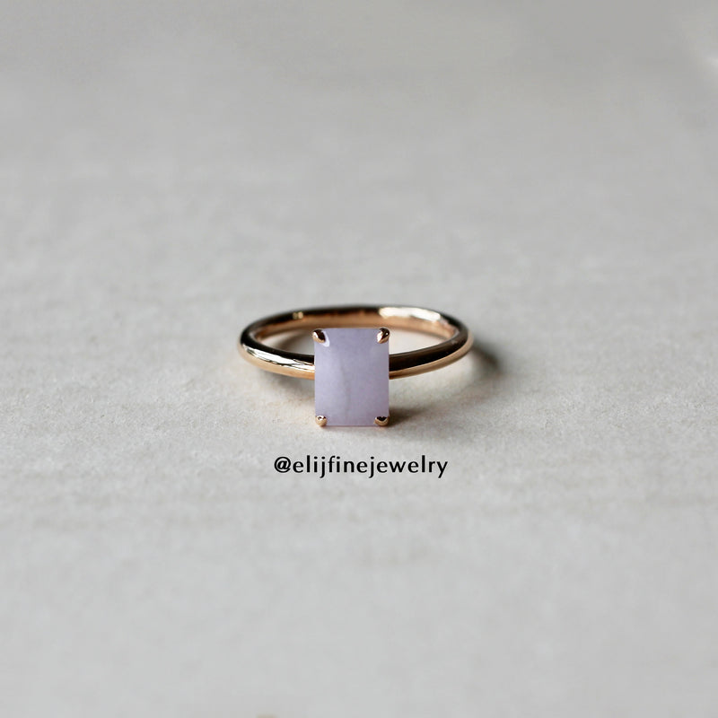 Jade Gems: Emerald Cut Lavender Jadeite 18K Rose Gold Ring