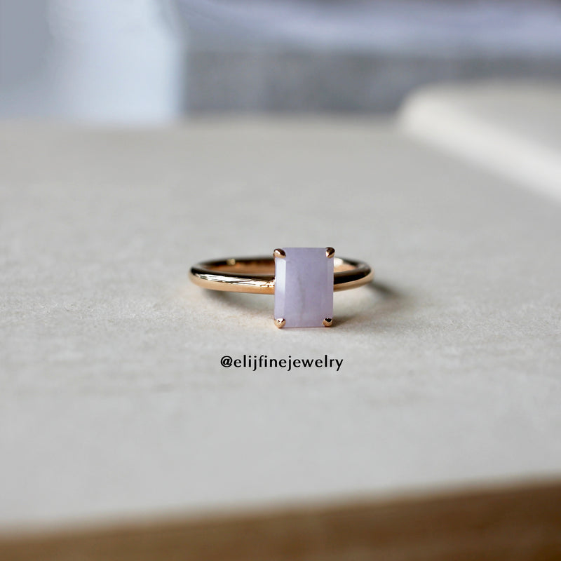Jade Gems: Emerald Cut Lavender Jadeite 18K Rose Gold Ring