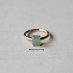 Jade Gems: Emerald Cut Green Jadeite 18K Rose Gold Ring