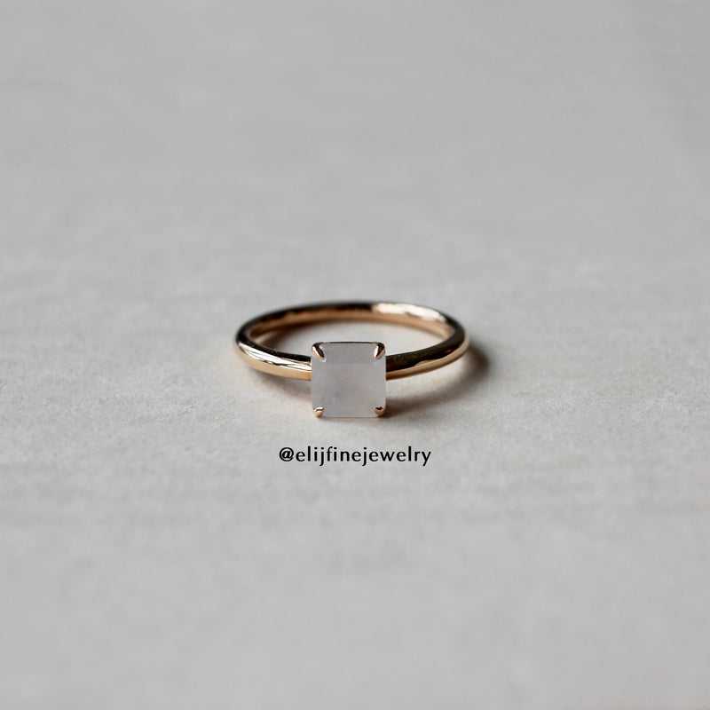 Jade Gems: Asscher Cut White Jadeite 18K Rose Gold Ring