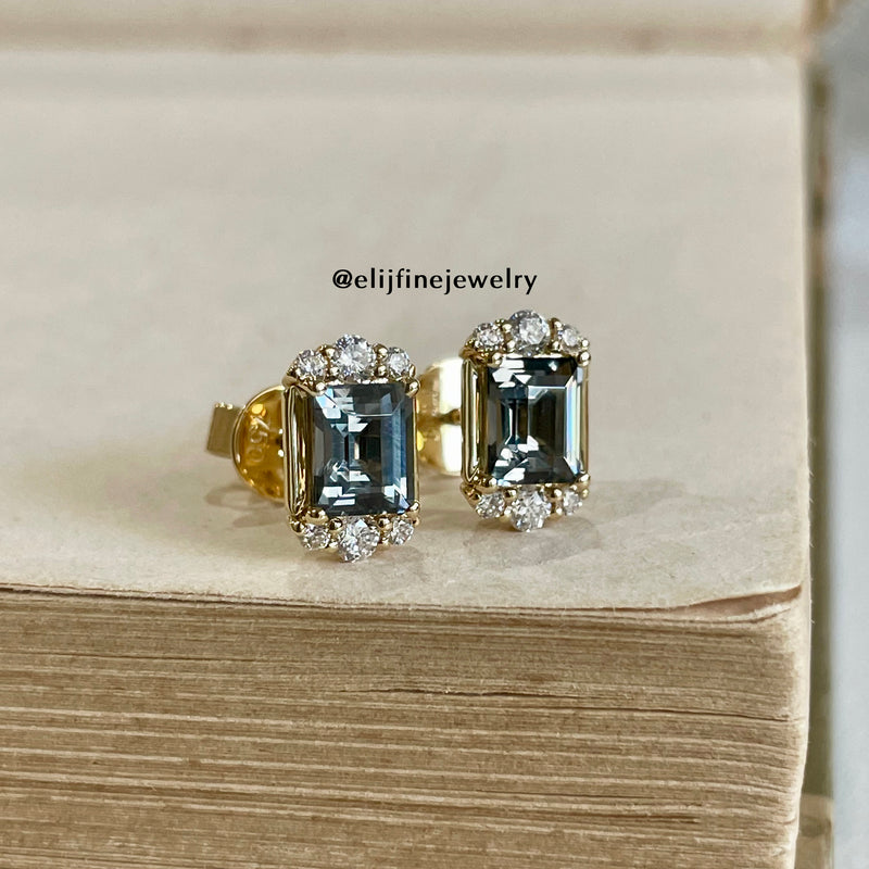 "Alexandra" Silver-Grey Spinel & Diamond 18K Yellow Gold Earrings