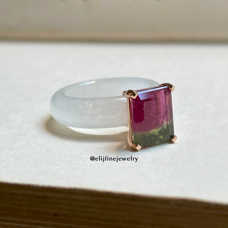Partially faceted watermelon Tourmaline Gold Ring Gemstone Solitaire r – by  Angeline