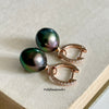 Peacock Tahitian Pearl & Diamond Huggie Hoop 18K Rose Gold Earrings