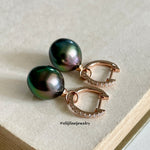 Peacock Tahitian Pearl & Diamond Huggie Hoop 18K Rose Gold Earrings