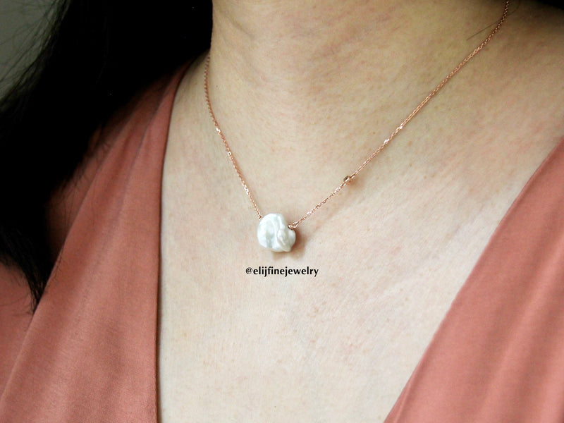 "The Dreamer" 9K Rose Gold Necklace (The Clouds Collection: Keshi Pearl)