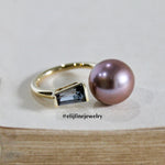 "The Hepburn Ring" Grey Spinel And Purple Edison Pearl 18K Yellow Gold Ring