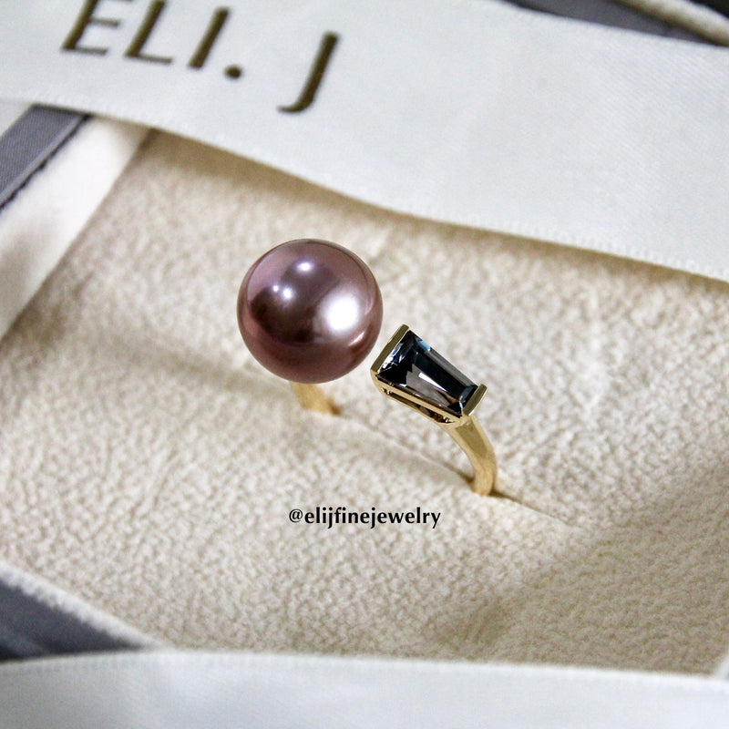 "The Hepburn Ring" Grey Spinel And Purple Edison Pearl 18K Yellow Gold Ring