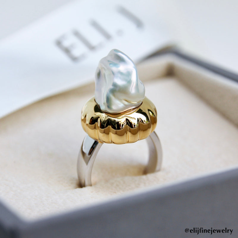 Childhood Iced Gem Biscuit Ring No. 1 (The Clouds Collection: Keshi Pearl)