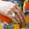 "Picnic at Botanic Gardens" Pearl & Watermelon Tourmaline Slice Ring (The Clouds Collection: Keshi Pearl)
