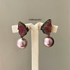 "Flight of Joy" Watermelon Tourmaline Butterfly & Pink-Purple Edison Pearl 14K Rose Gold Earrings