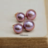 "Dance" Double Purple Edison Pearl 18K Rose Gold Earrings