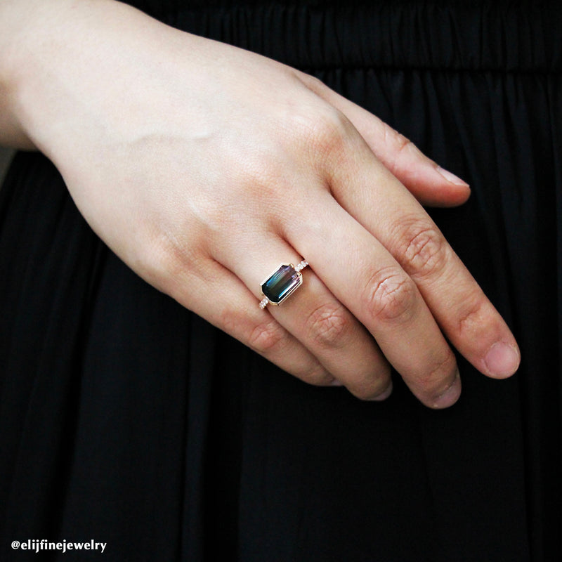 "Destiny" Bi-Colour Tourmaline & Diamond 18K Rose Gold Ring