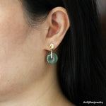 Lily: Type A Dark Green Icy Jadeite Donut & Diamonds 18K Yellow Gold Earring Studs