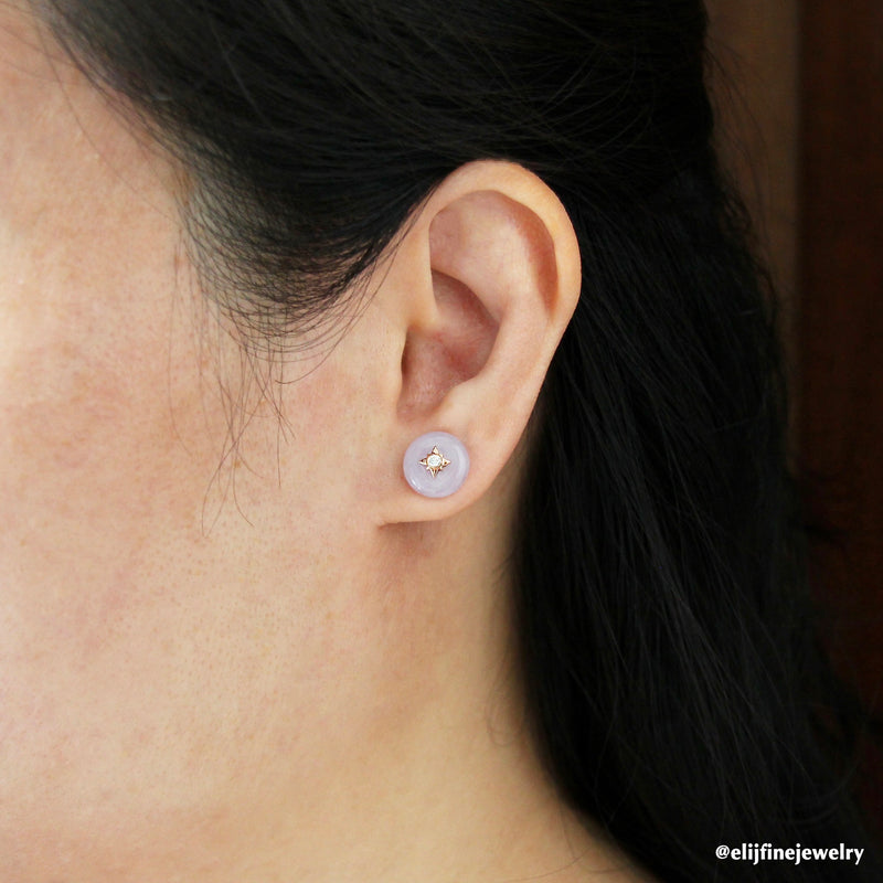 Polaris No. 1: Type A Lavender Jadeite Donut & Diamond 18K Rose Gold Earring Studs
