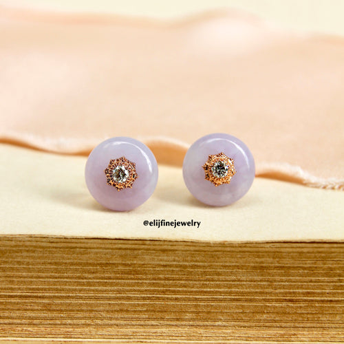Polaris No. 3: Type A Lavender Jadeite Donut & Diamond 18K Rose Gold Earring Studs
