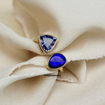 Lightning: Black Opal & Tanzanite 14K Yellow Gold Ring