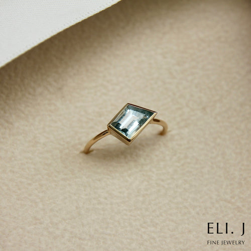 Waves of Hope: Aquamarine 14K Yellow Gold Stacking Ring (Series 4)