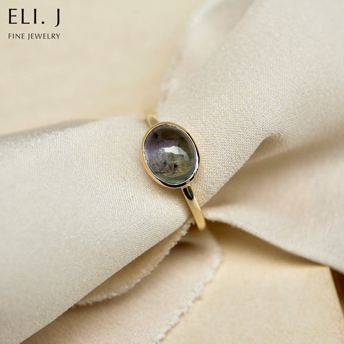 Galaxy: Tanzanite Cabochon 14K Yellow Gold Stacking Ring (Series 4)