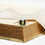 Esther: Bi-Color Green/Clear Tourmaline & Diamond 14K Yellow Gold Stacking Ring
