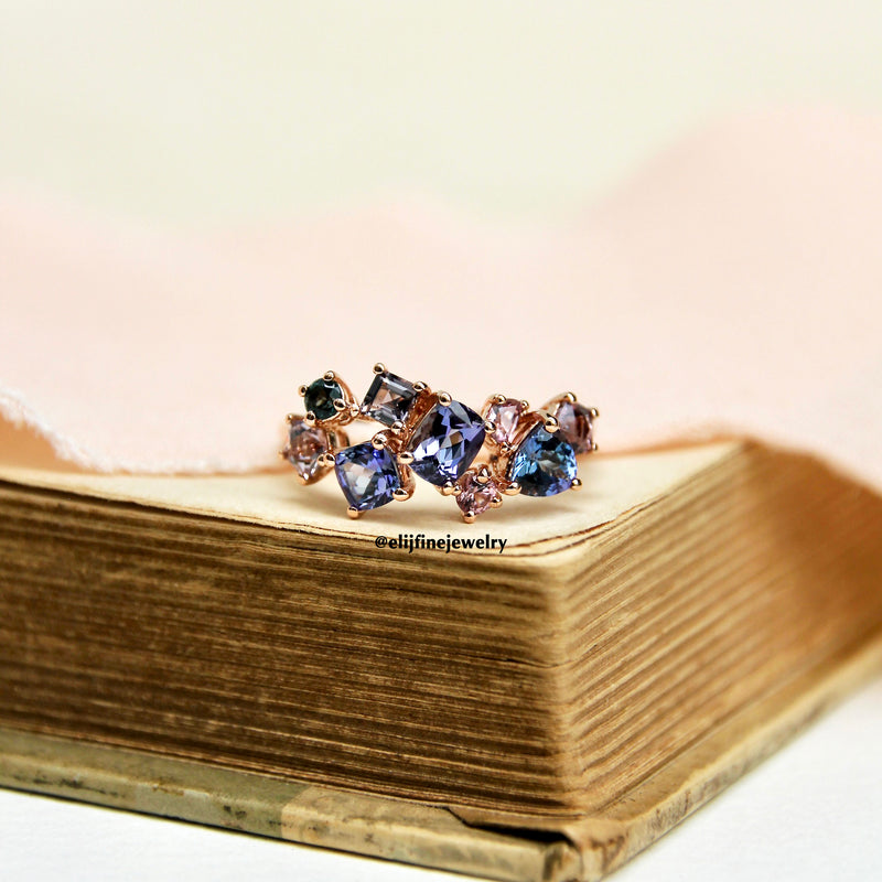 Bouquet Ring #1: Tanzanite & Spinel 14K Rose Gold Gem Cluster Ring