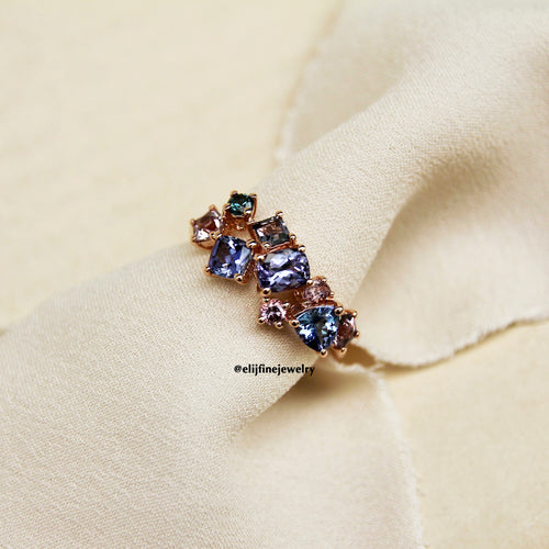 Bouquet Ring #1: Tanzanite & Spinel 14K Rose Gold Gem Cluster Ring