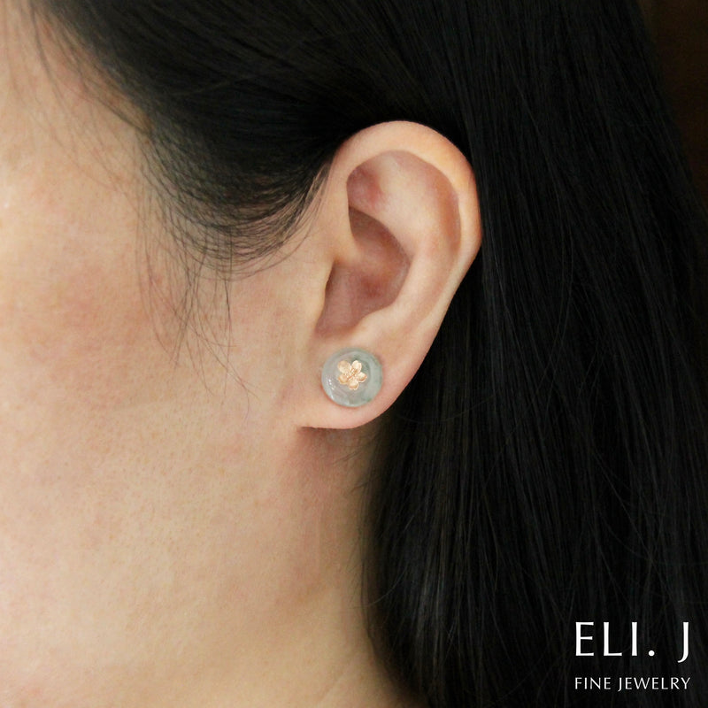 Sakura Memories : Type A Floral Icy Jadeite 18K Rose Gold Earrings