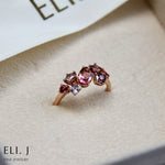 Bouquet Ring #5: Pink Tourmaline & Spinel 14K Rose Gold Gem Cluster Ring