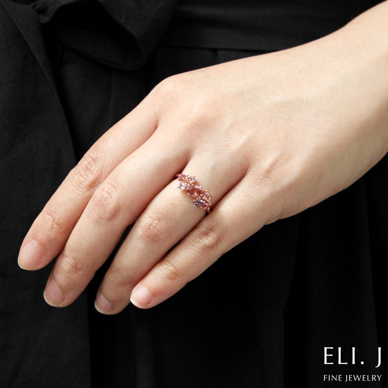 Bouquet Ring #5: Pink Tourmaline & Spinel 14K Rose Gold Gem Cluster Ring