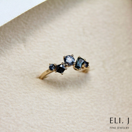 Bouquet Ring #4: Blue Spinel 14K Yellow Gold Gem Cluster Ring