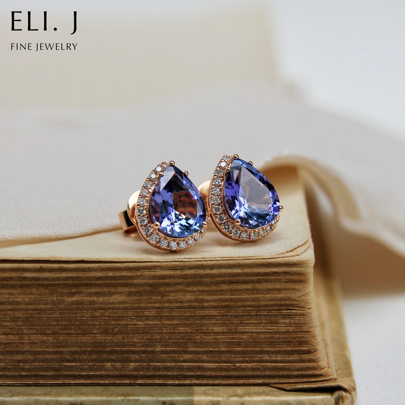 Grace: Unheated Tanzanite & Diamond 18K Rose Gold Earrings