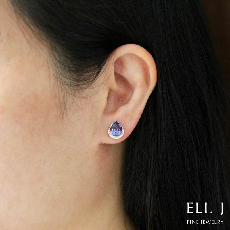 Grace: Unheated Tanzanite & Diamond 18K Rose Gold Earrings