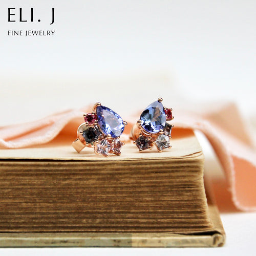 Bouquet Earrings #1: Tanzanite & Spinel 14K Rose Gold Earrings